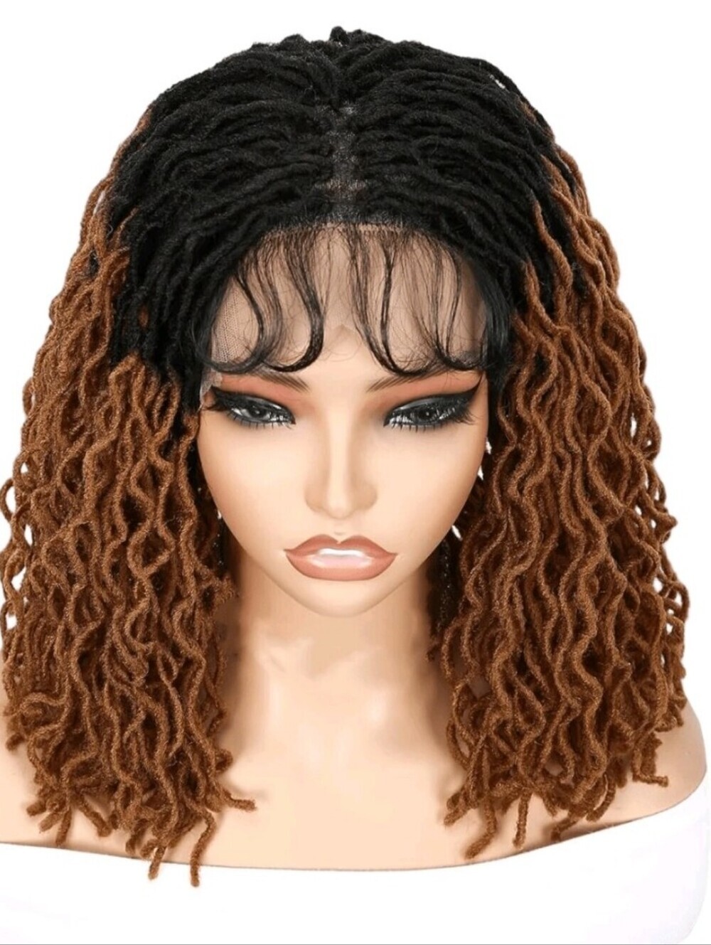 1B-30 Ombre Short Faux Locs Wig with Baby Hair - Black to Brown